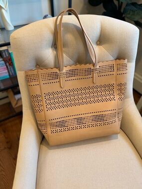 Perforated Faux Leather Tote Bag in Tan